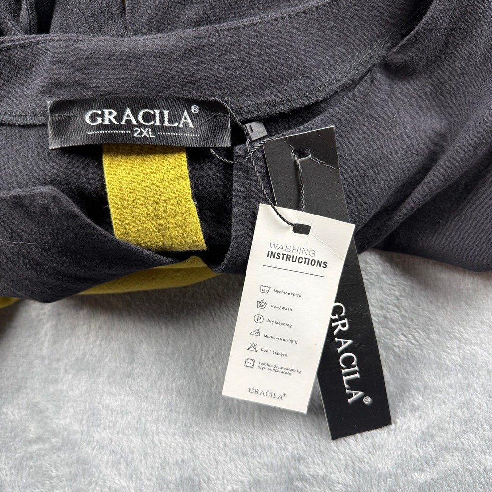 NWD Gracila Maxi Dress Plus 2XL Black Yellow Sleeveless Cotton Pocket Lagenlook - Picture 2 of 16